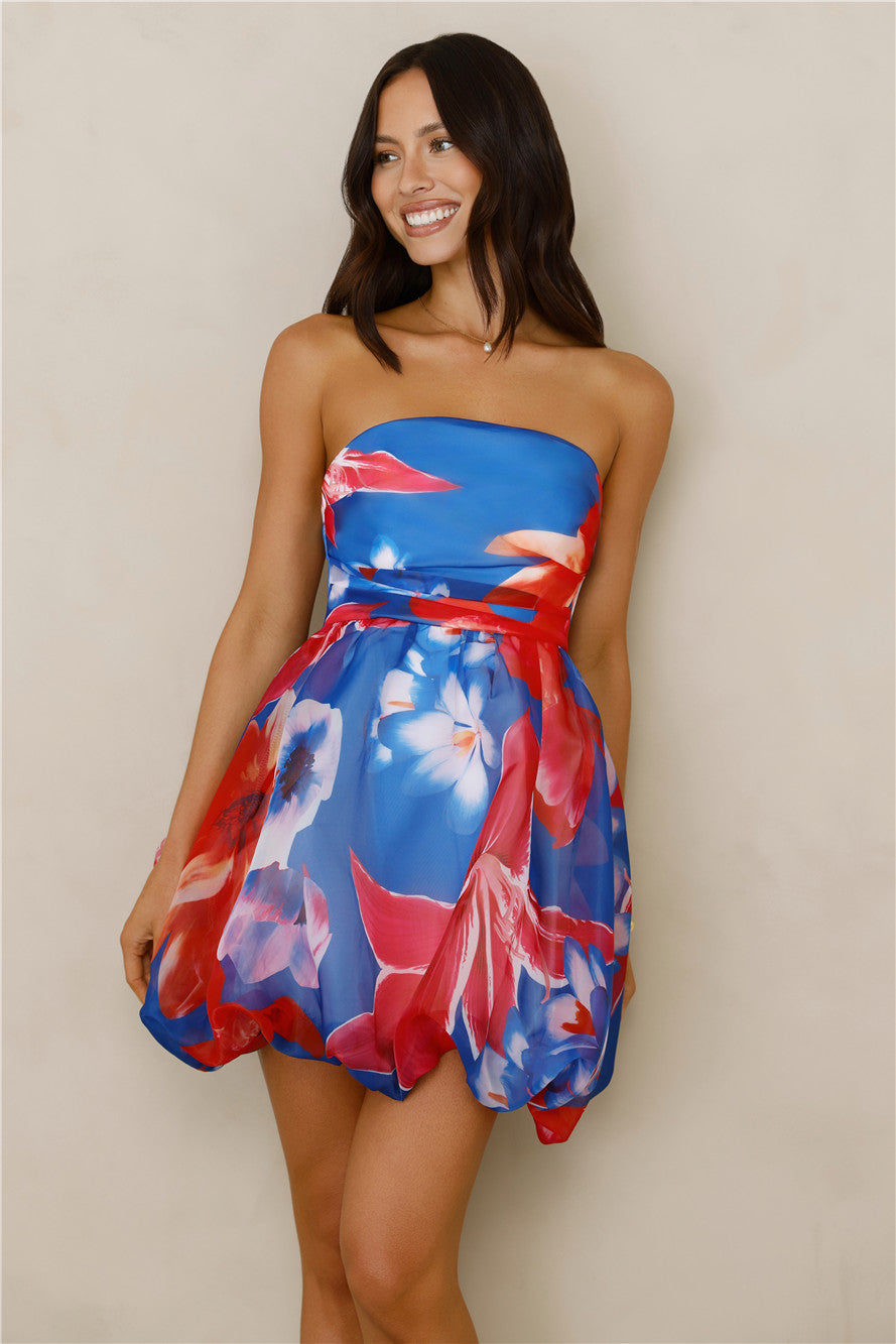 Red Lip Ritual Bubble Mini Dress Print