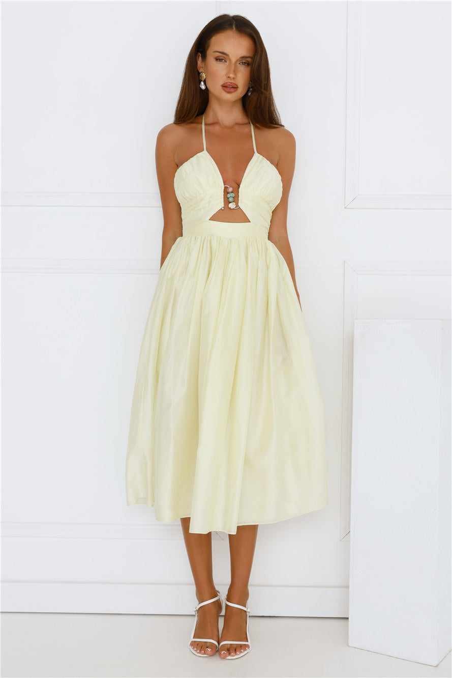 Seabreeze Dreamer Halter Midi Dress Yellow