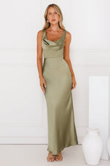 Crystal Luxe Satin Maxi Dress Sage