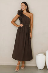 Find Out One Shoulder Midi Dress Brown