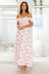 Pink Fantasy Off The Shoulder Maxi Dress Pink