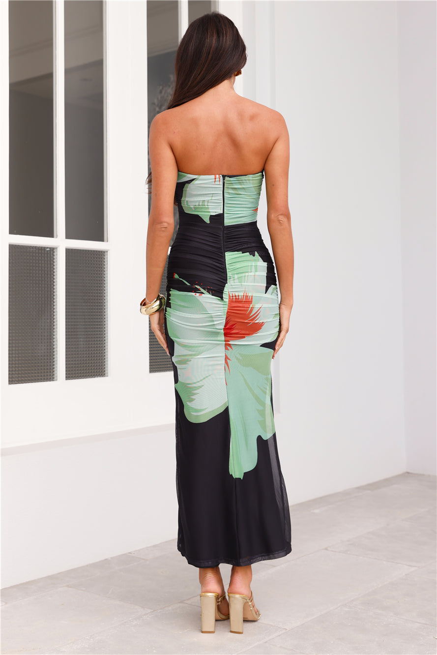 Pinch Of Color Strapless Mesh Maxi Dress Black