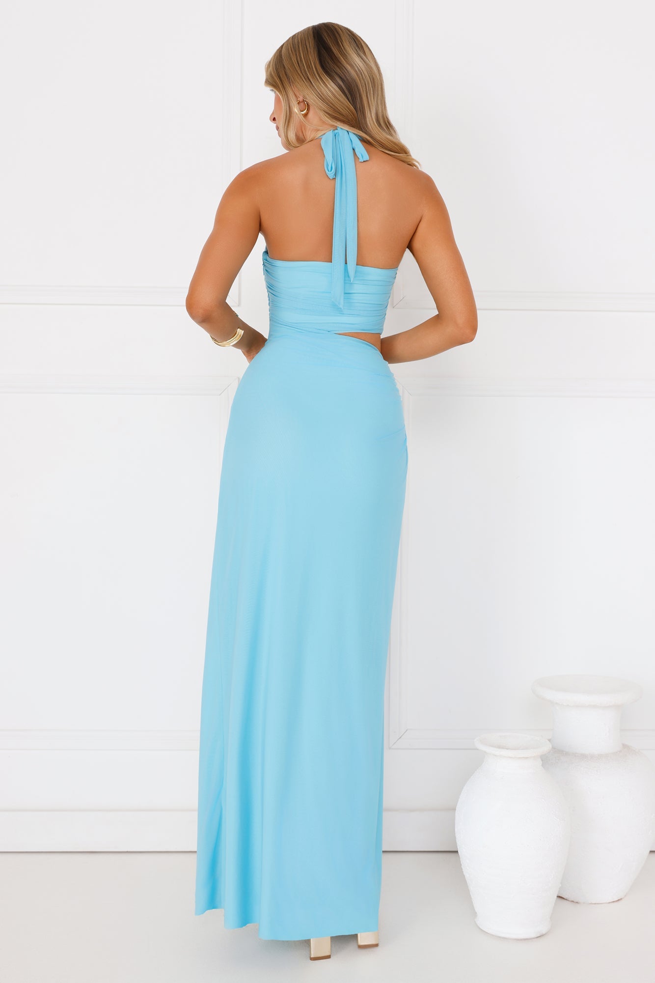 Shimmering Sea Stars Halter Maxi Dress Aqua