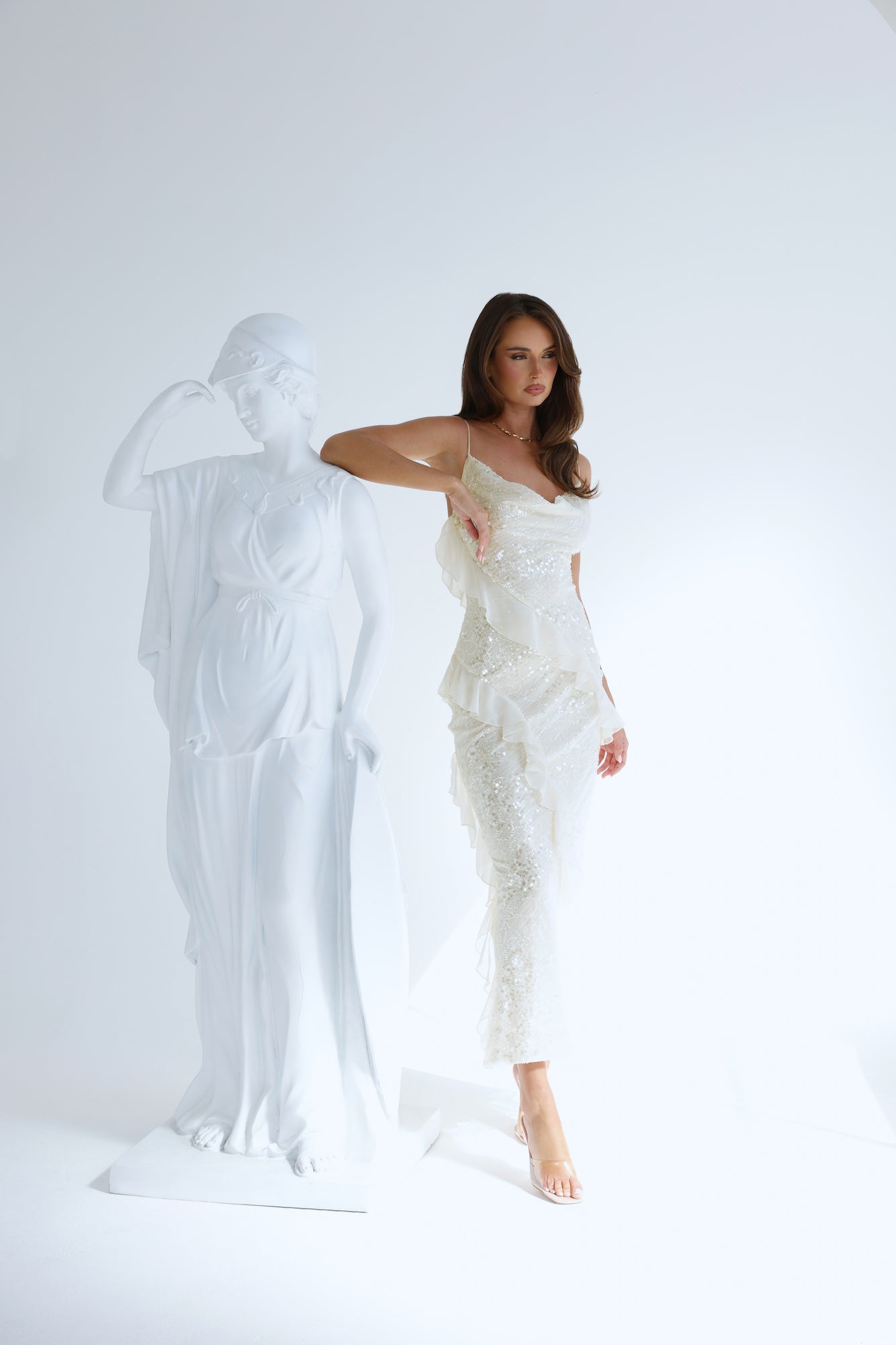 Glitter Gaze Sequin Maxi Dress Cream