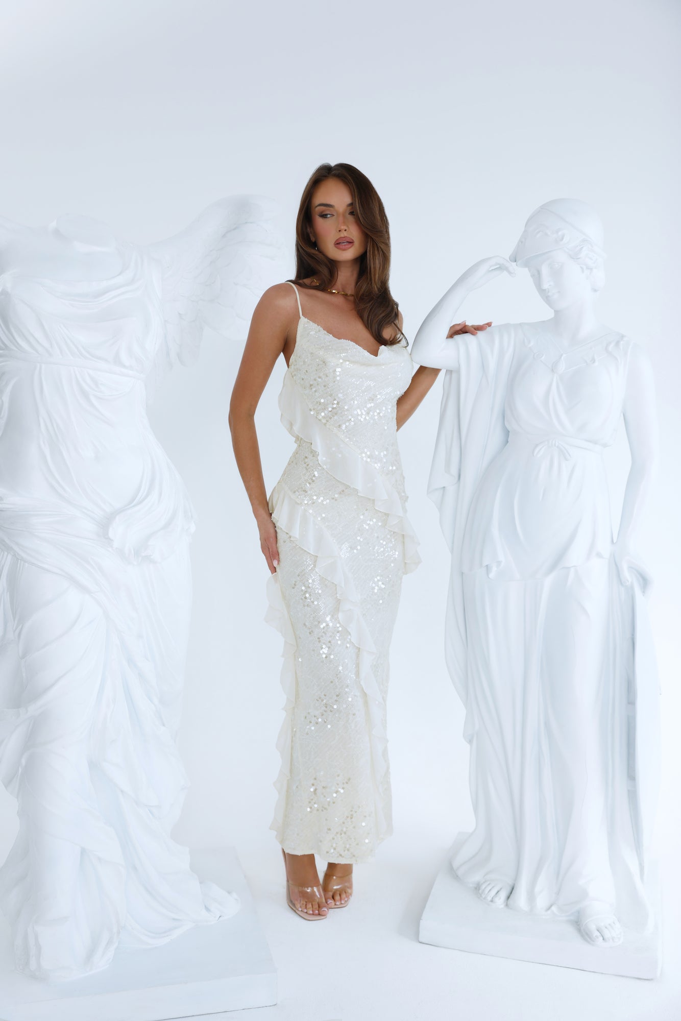 Glitter Gaze Sequin Maxi Dress Cream