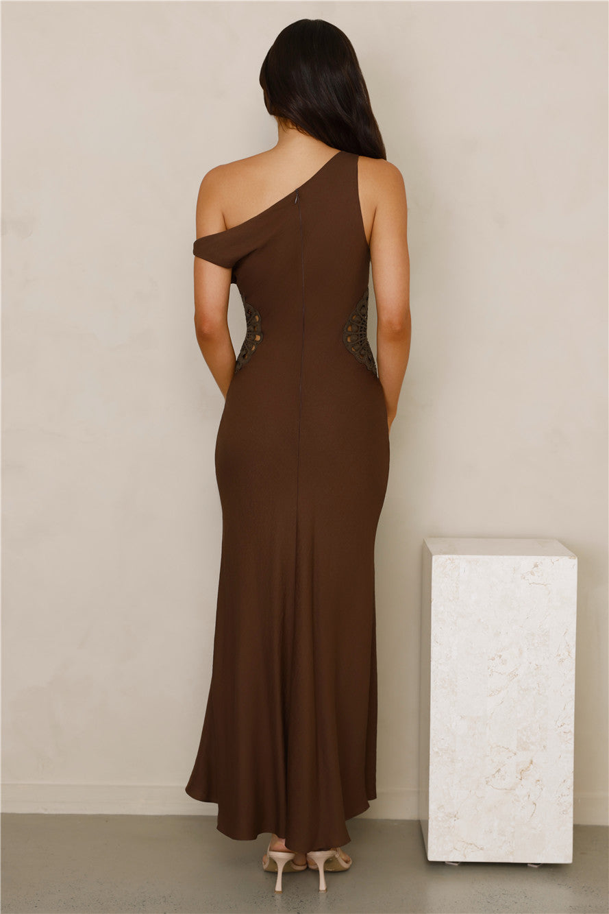 Pure Magic Linen Blend Off Shoulder Maxi Dress Chocolate