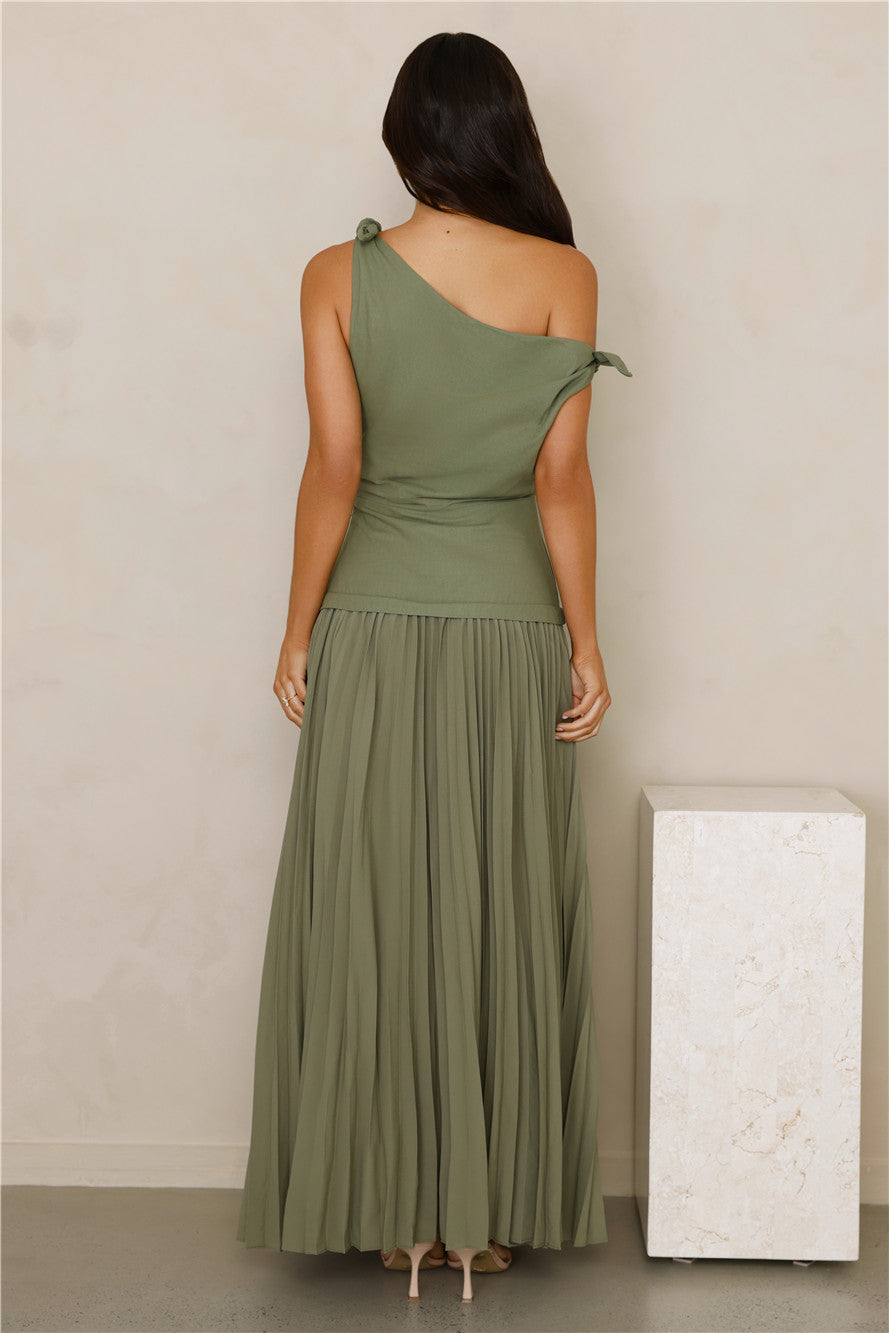 Pure Majesty Off Shoulder Maxi Dress Olive