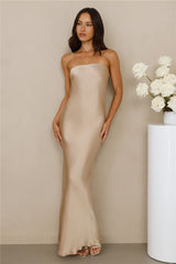 The Felicity Strapless Satin Maxi Dress Champagne