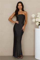 The Felicity Strapless Satin Maxi Dress Black