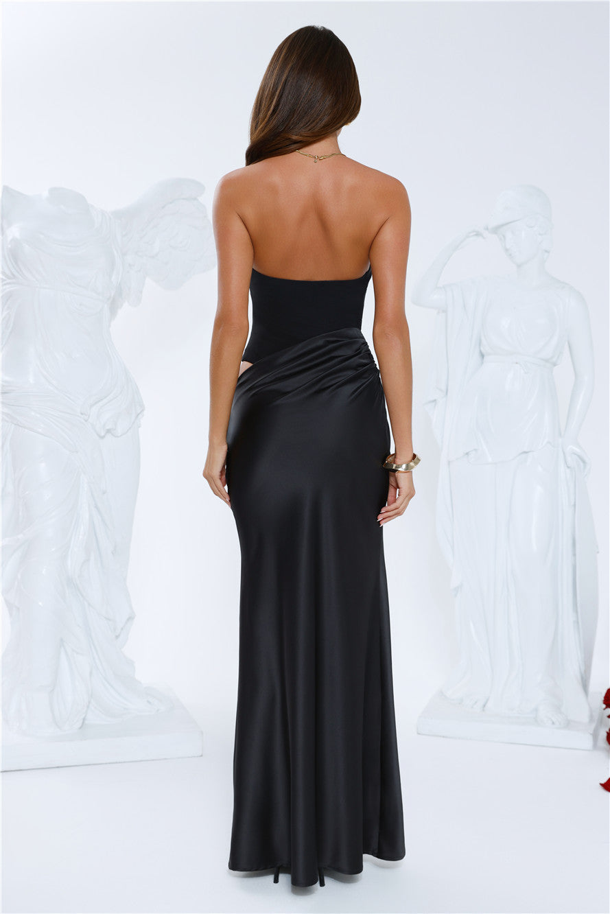 Elevated Simplicity Strapless Satin Maxi Dress Black