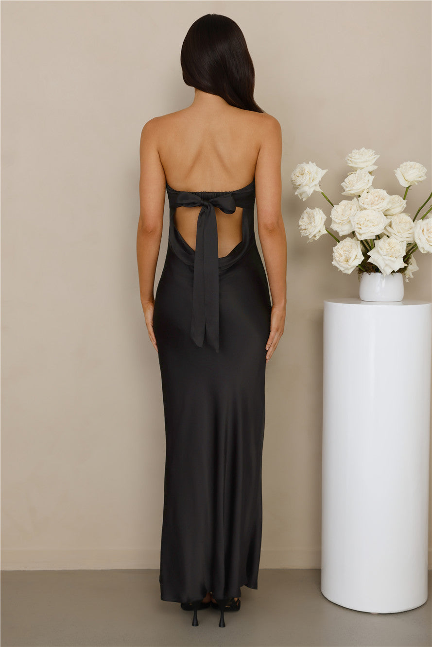 The Felicity Strapless Satin Maxi Dress Black