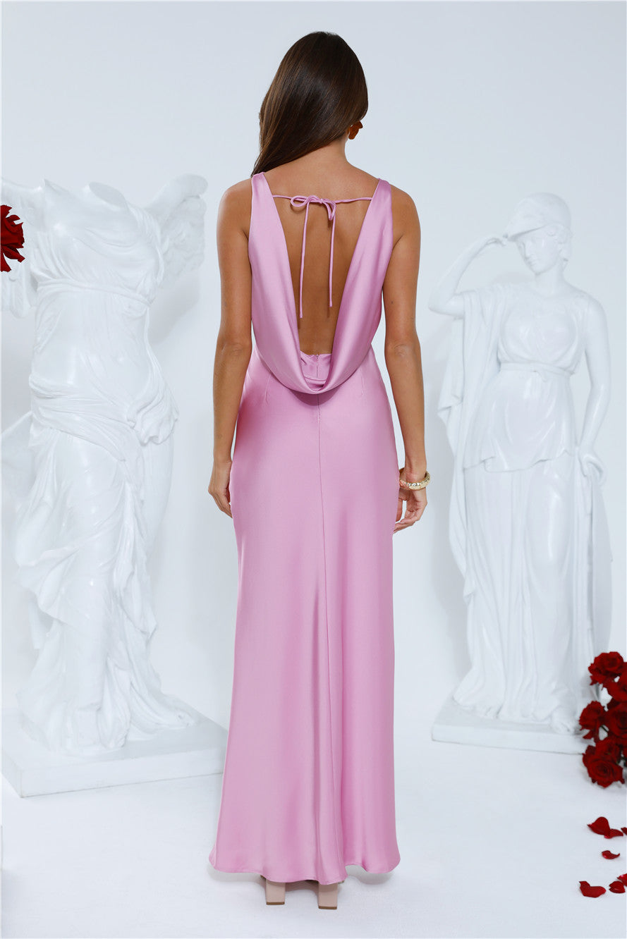 Icon In Action Satin Maxi Dress Pink