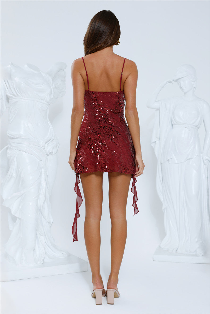 Glitter Glaze Sequin Mini Dress Red