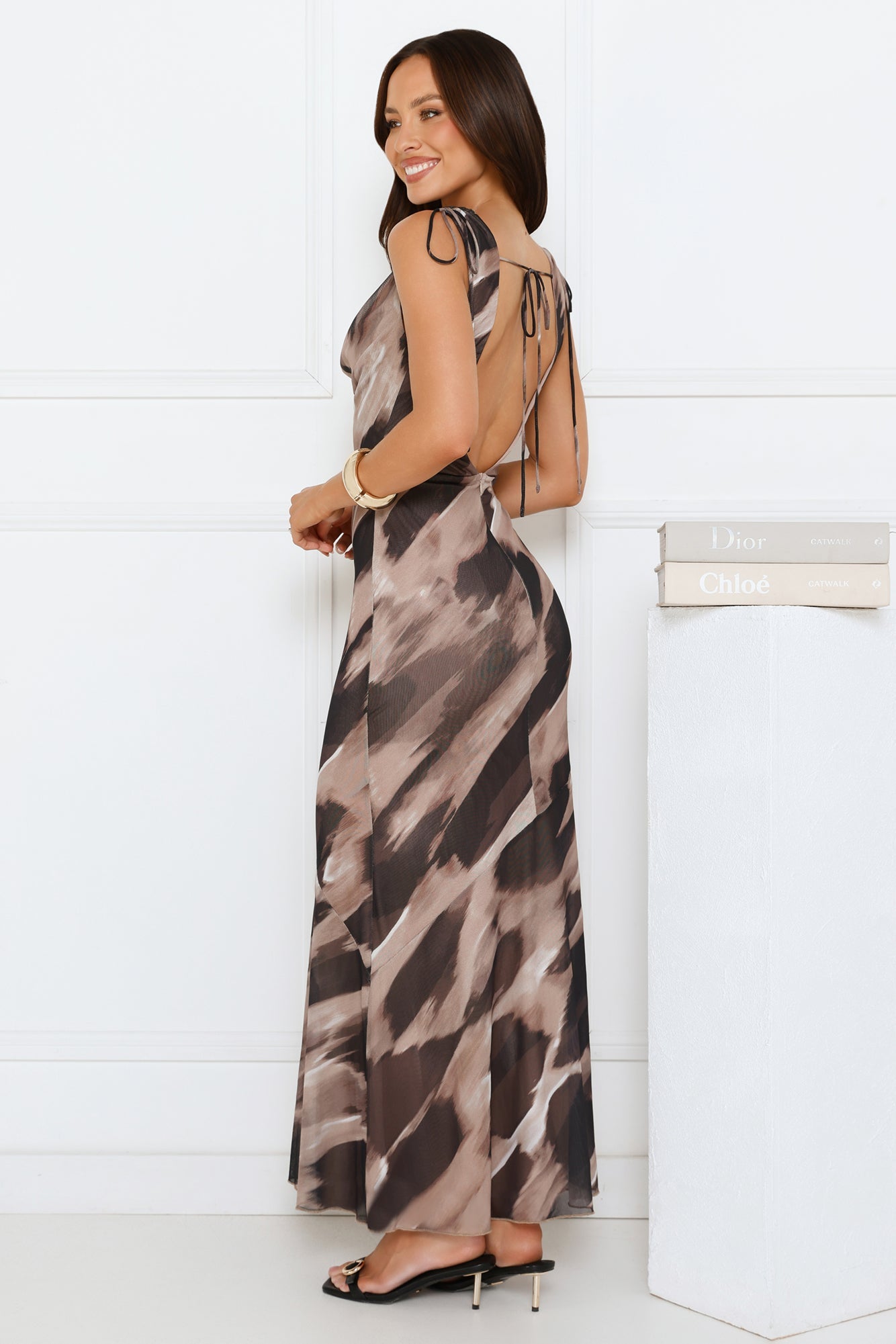 Soft Glow Nights Mesh Maxi Dress Brown