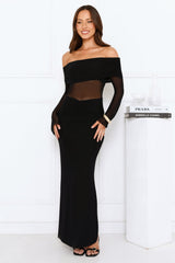 Softspell Off Shoulder Mesh Maxi Dress Black