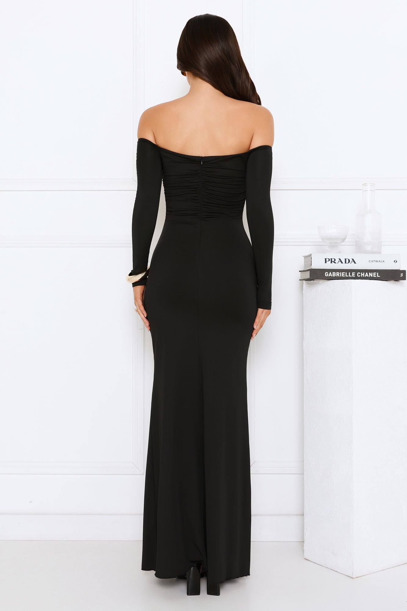 Gilded Nightfall Off Shoulder Maxi Dress Black