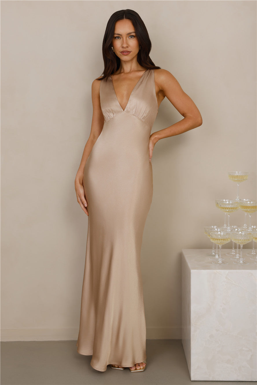 The Isabeau Satin Maxi Dress Champagne