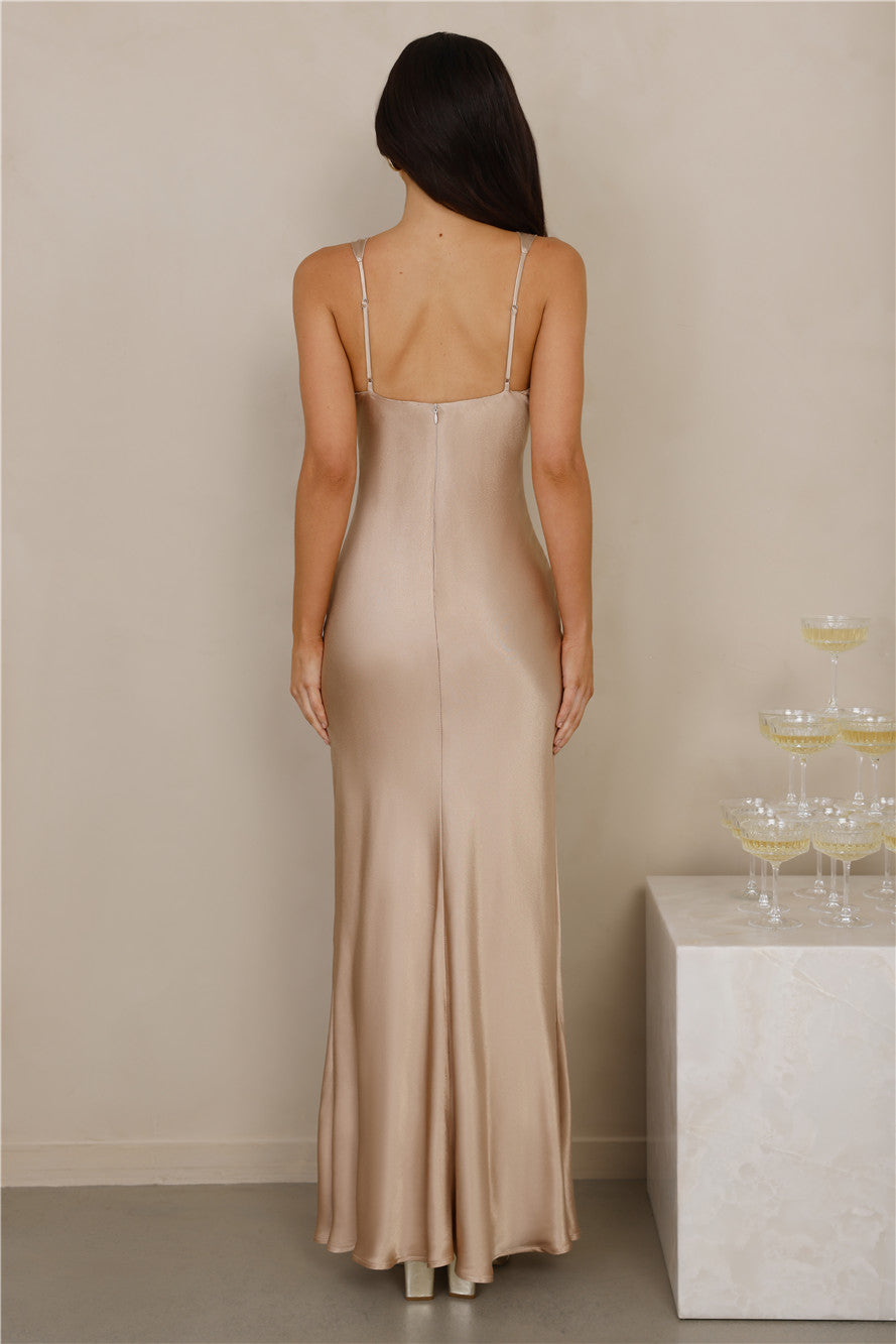 The Isabeau Satin Maxi Dress Champagne