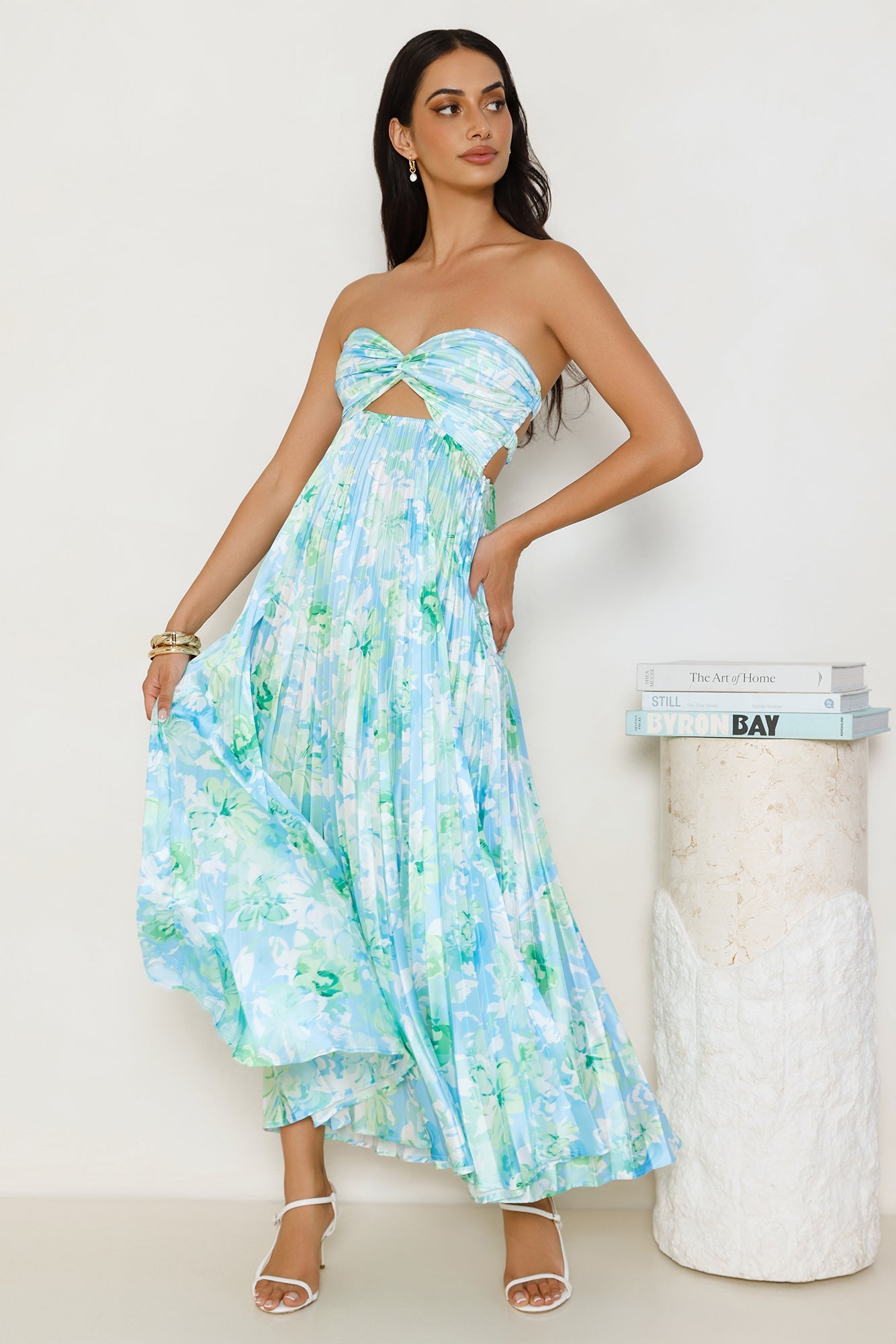 Lilou Strapless Satin Maxi Dress Blue