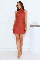 Kiss Whisper Mesh Mini Dress Rust
