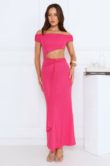 Old Love Letter Off Shoulder Maxi Dress Pink