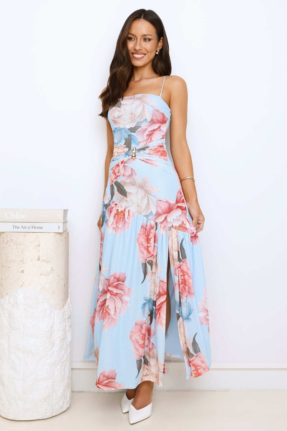 Peach Petal Path Maxi Dress Blue