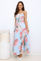 Peach Petal Path Maxi Dress Blue