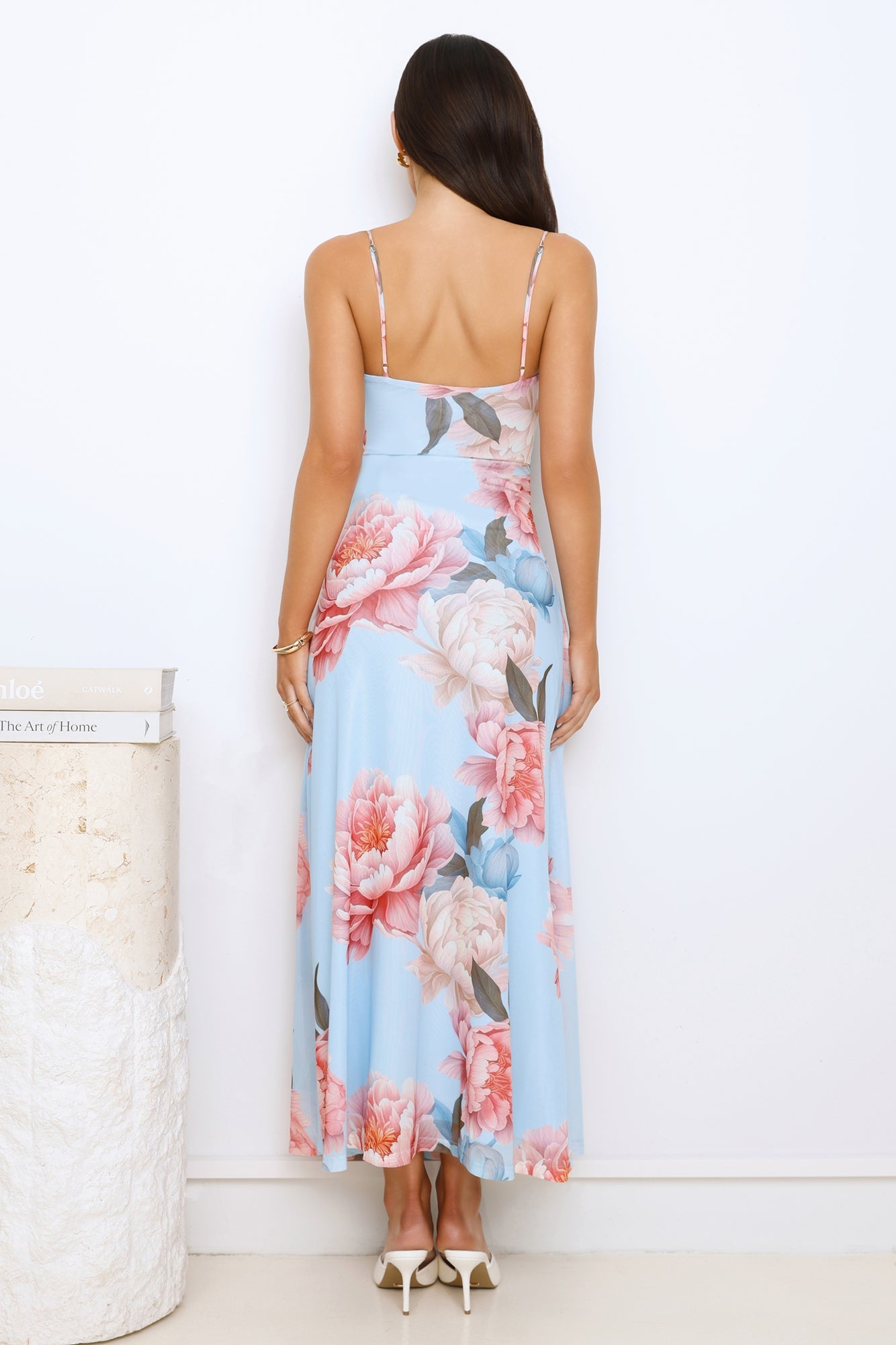 Peach Petal Path Maxi Dress Blue