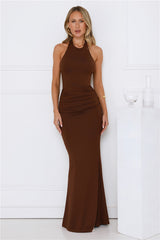Iconic Dream Halter Maxi Dress Chocolate