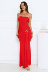 Luxe Rendezvous Strapless Maxi Dress Red