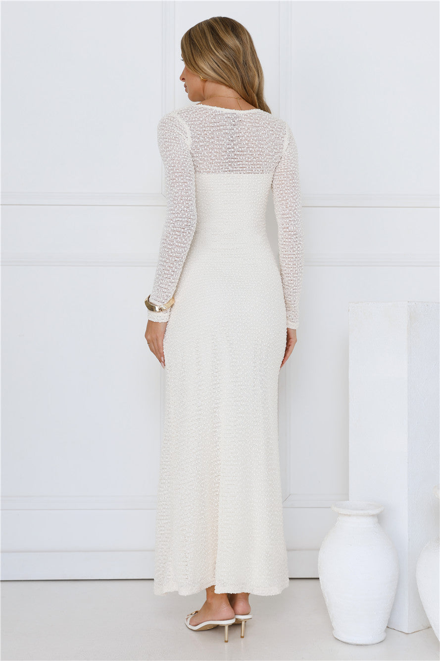 Hot Girl Habits Long Sleeve Maxi Dress Beige