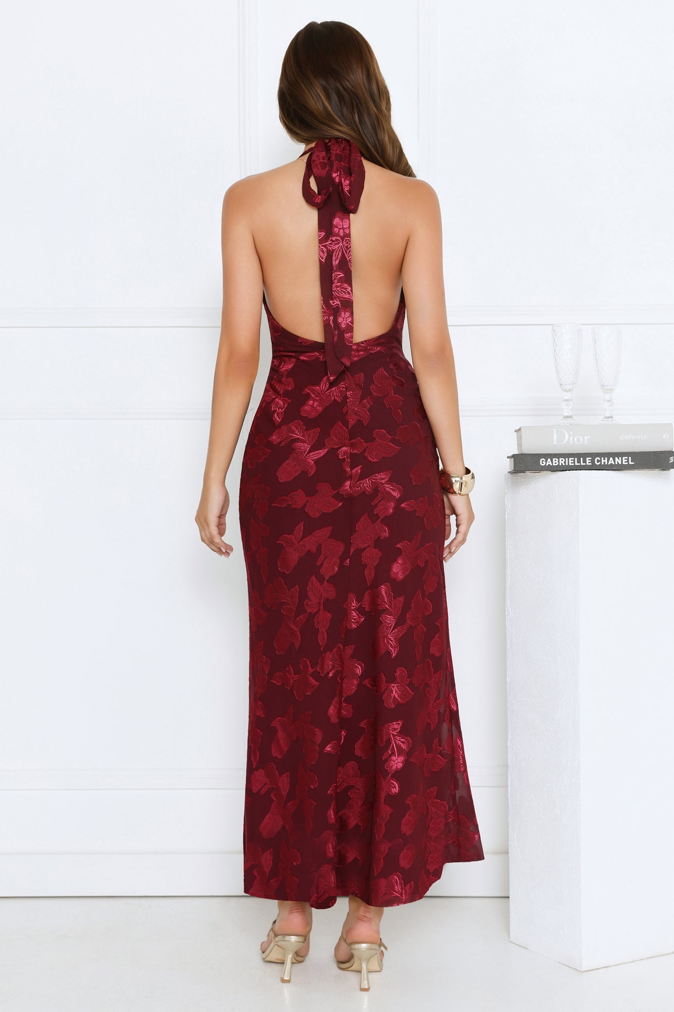 Where's My Tiara Halter Maxi Dress Burgundy