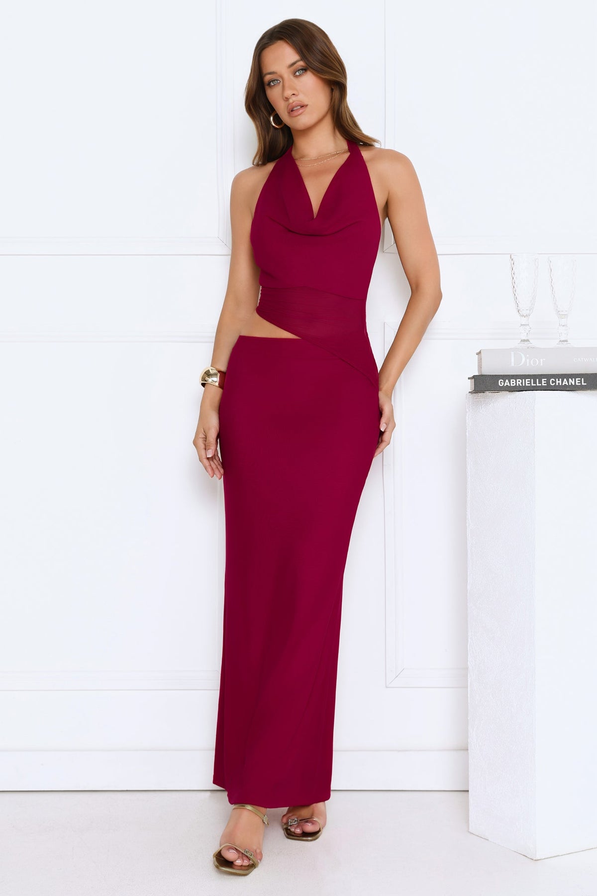 Bloomlit Nights Halter Maxi Dress Red
