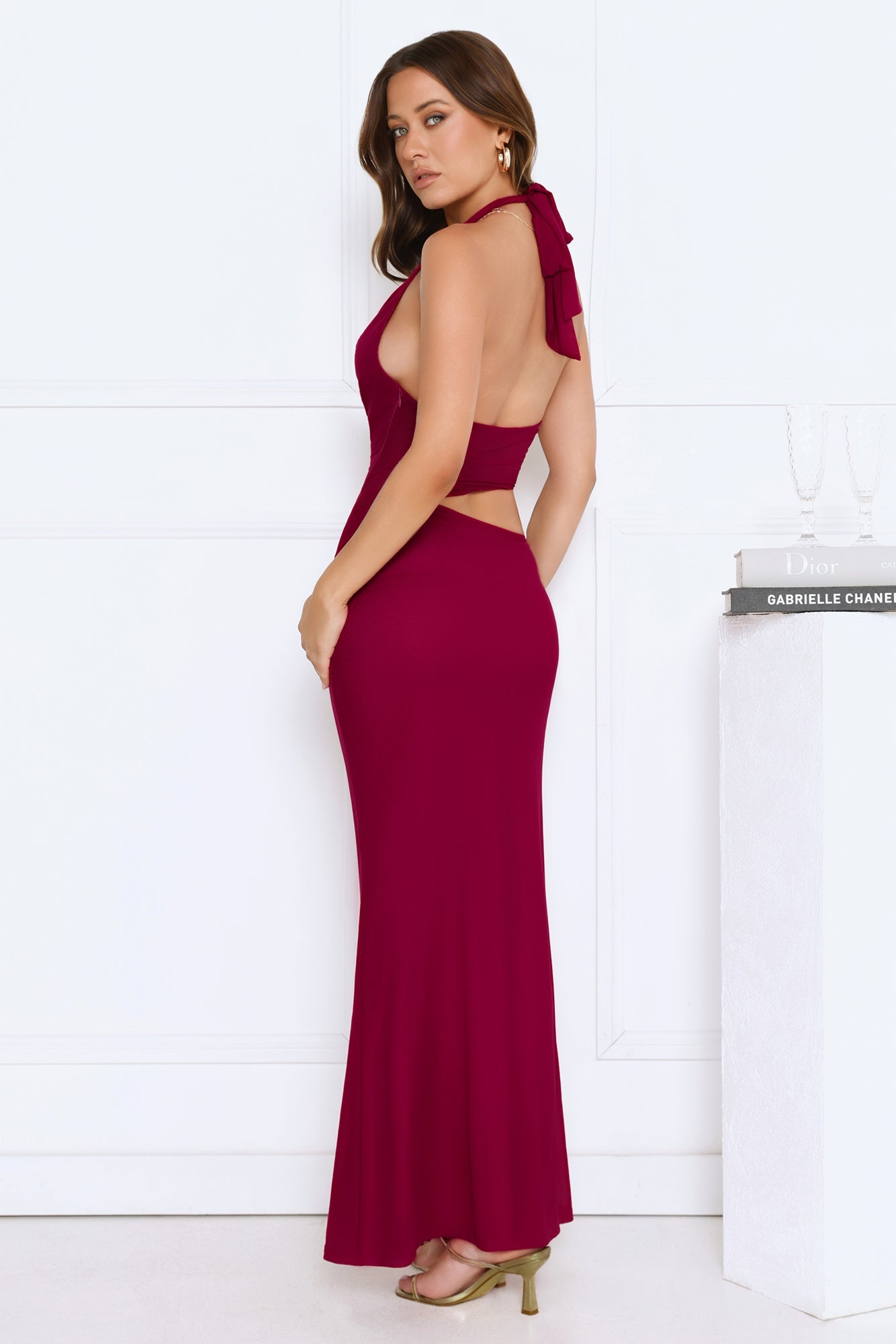 Bloomlit Nights Halter Maxi Dress Red