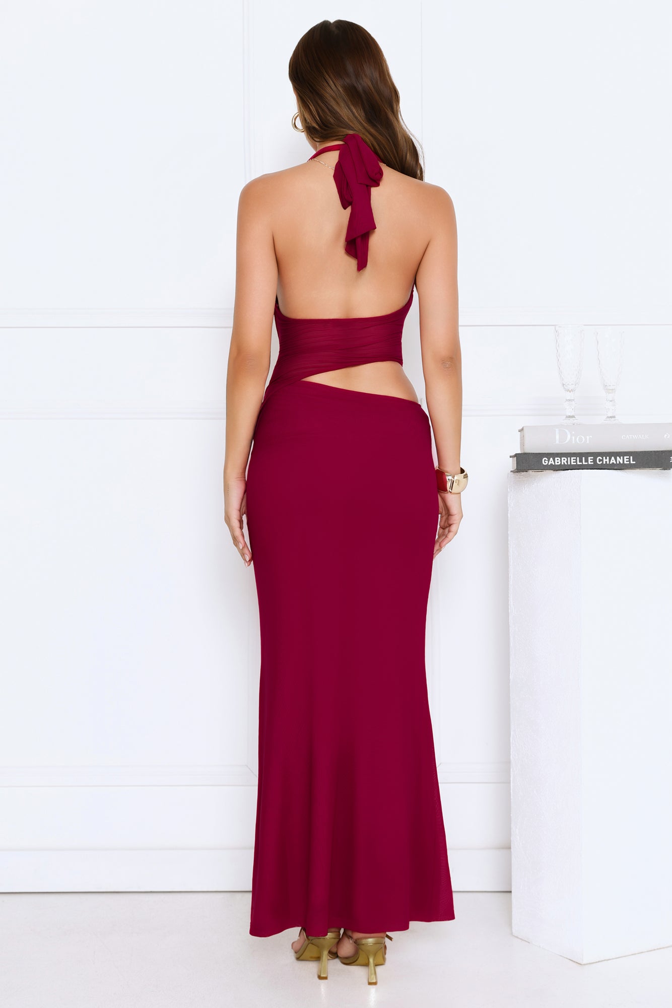 Bloomlit Nights Halter Maxi Dress Red