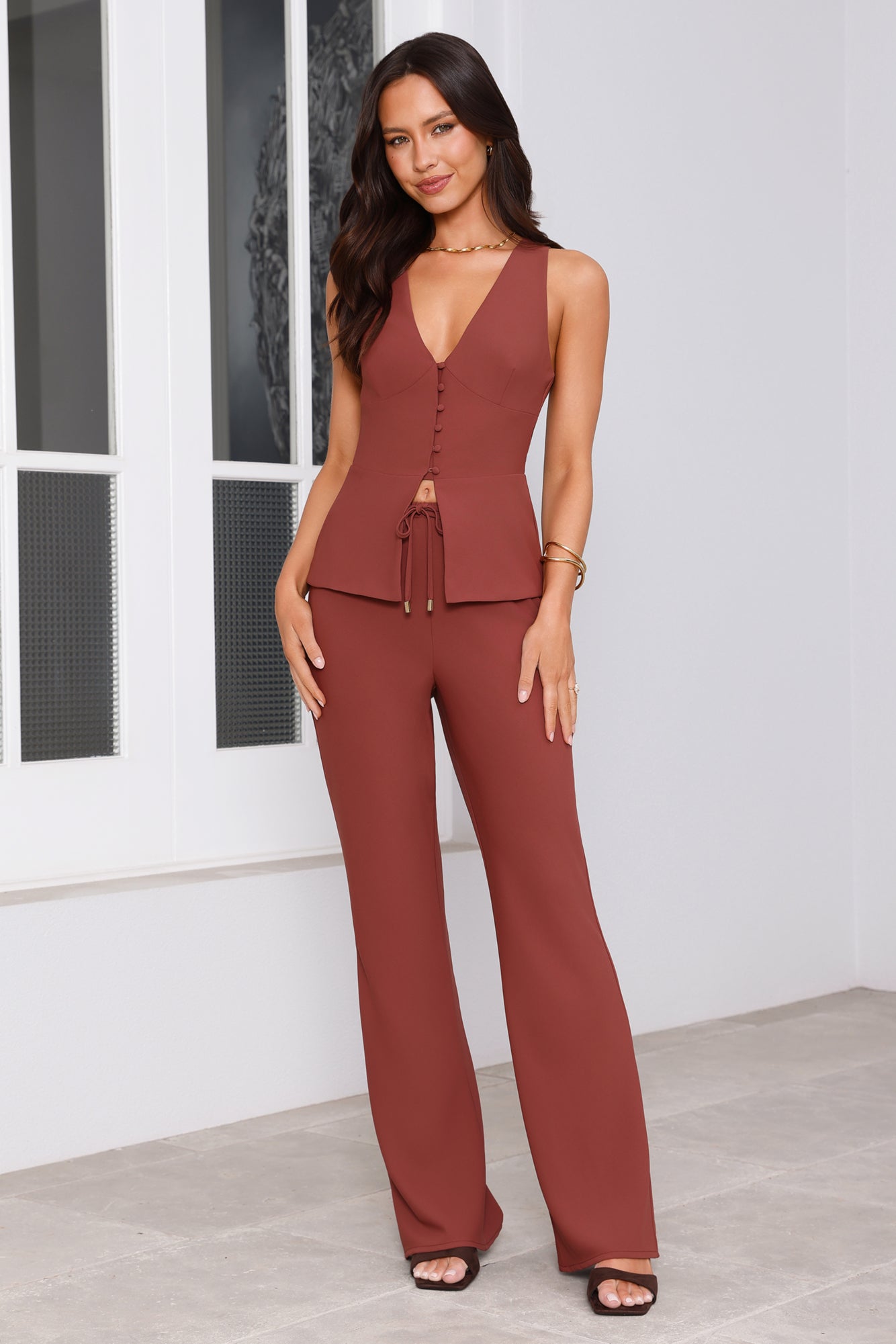 Sharp Hour Tailored Top Brown