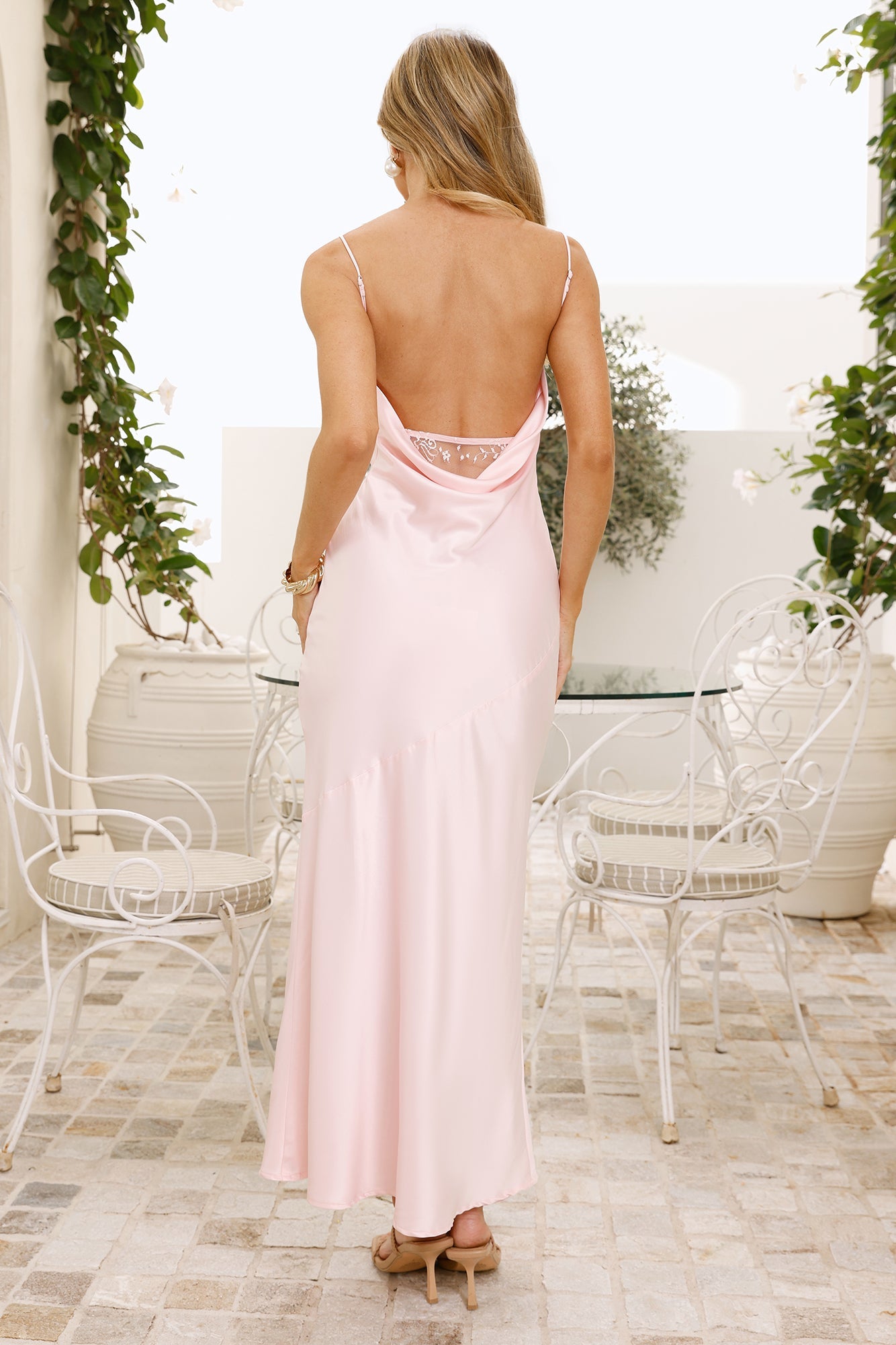 Twilight Lustre Satin Maxi Dress Pink