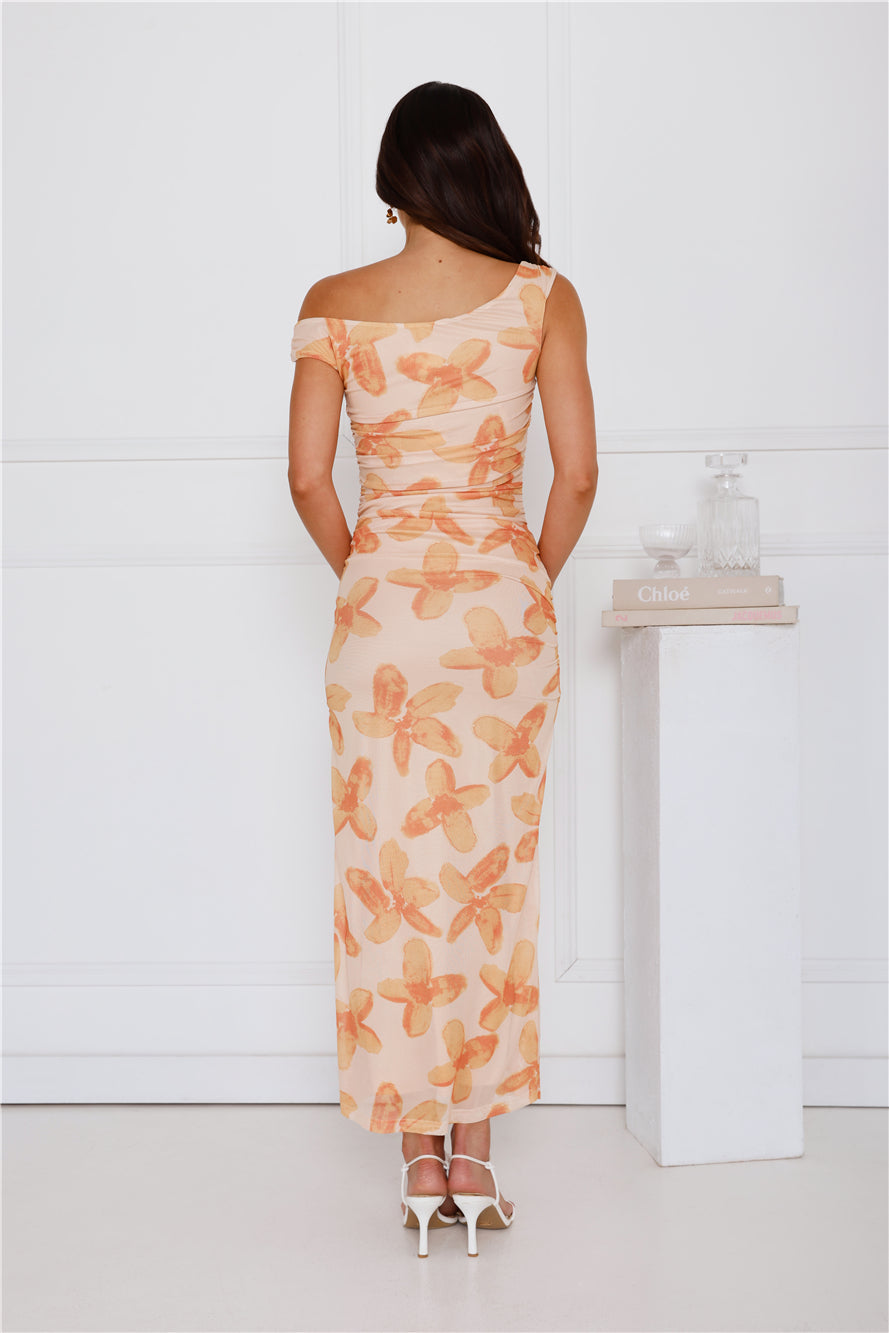 Magic Vibes Off Shoulder Mesh Maxi Dress Orange