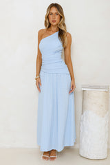 Tranquil Vibe One Shoulder Maxi Dress Blue