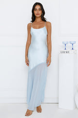 Silky Kiss Satin Maxi Dress Blue