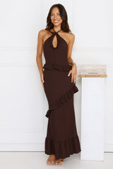 Mango Mojito Halter Maxi Dress Brown