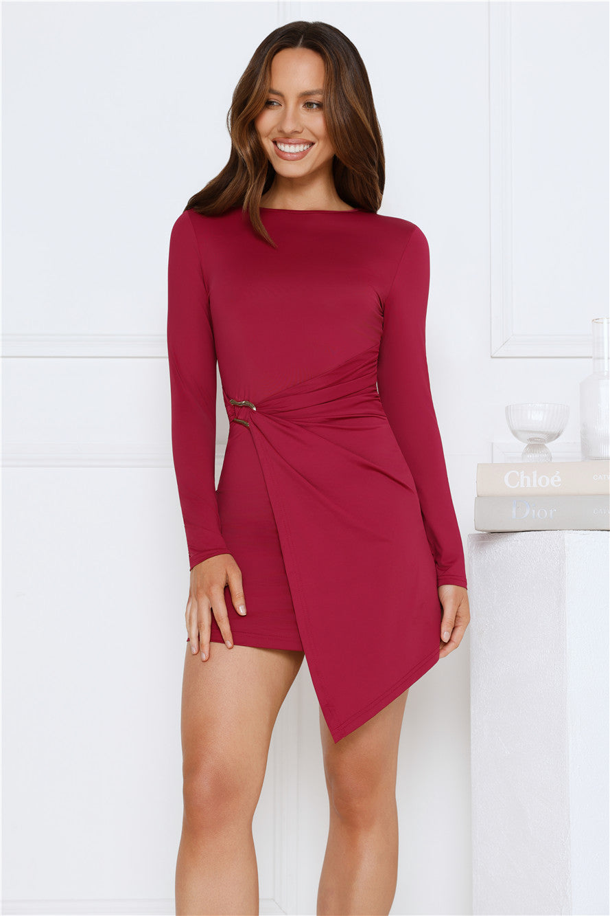 Slay Standard Long Sleeve Mini Dress Burgundy