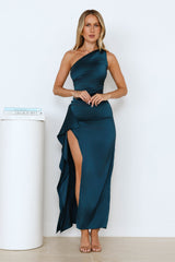 Sparkle Diaries One Shoulder Satin Maxi Dress Green