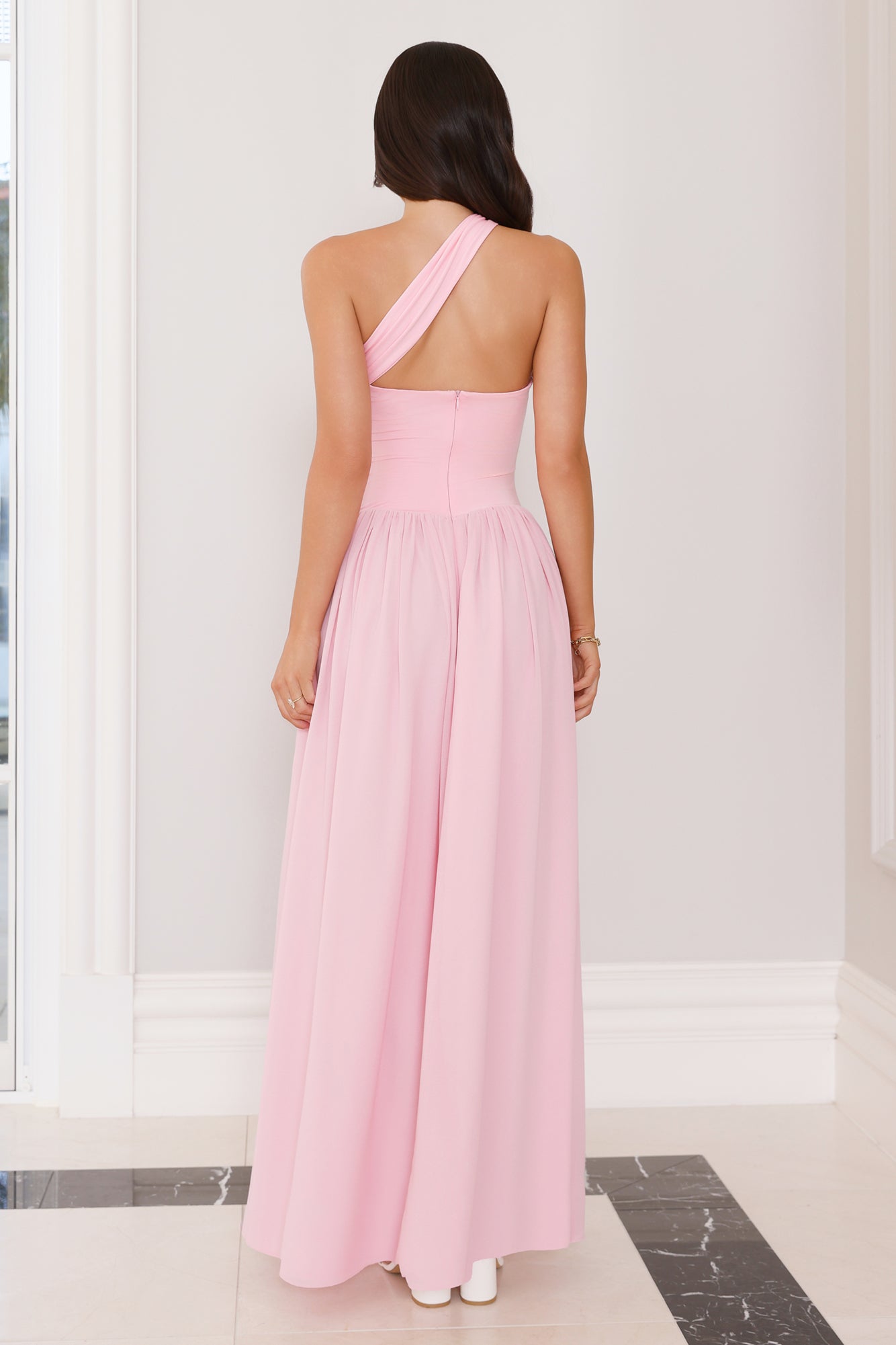 Sunset Waves One Shoulder Maxi Dress Pink
