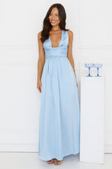 Lush Whispers Satin Maxi Dress Blue