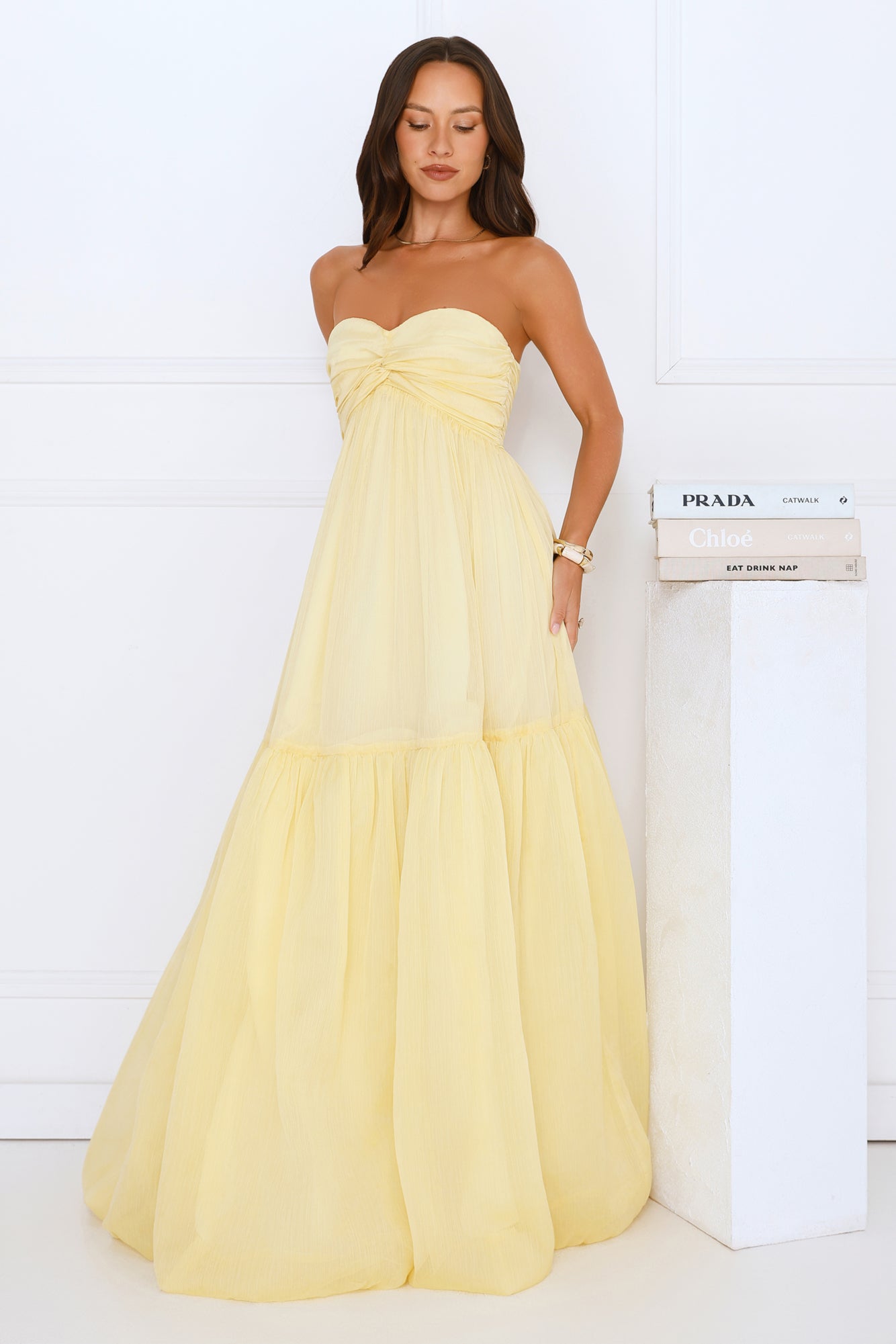 Unforgettable Style Strapless Maxi Dress Yellow