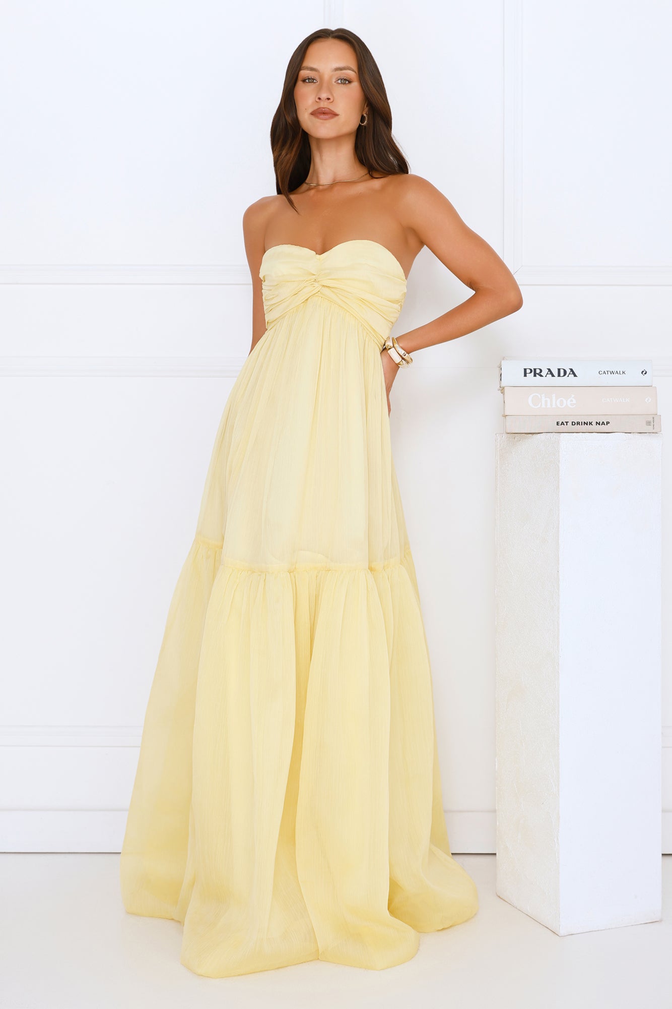 Unforgettable Style Strapless Maxi Dress Yellow