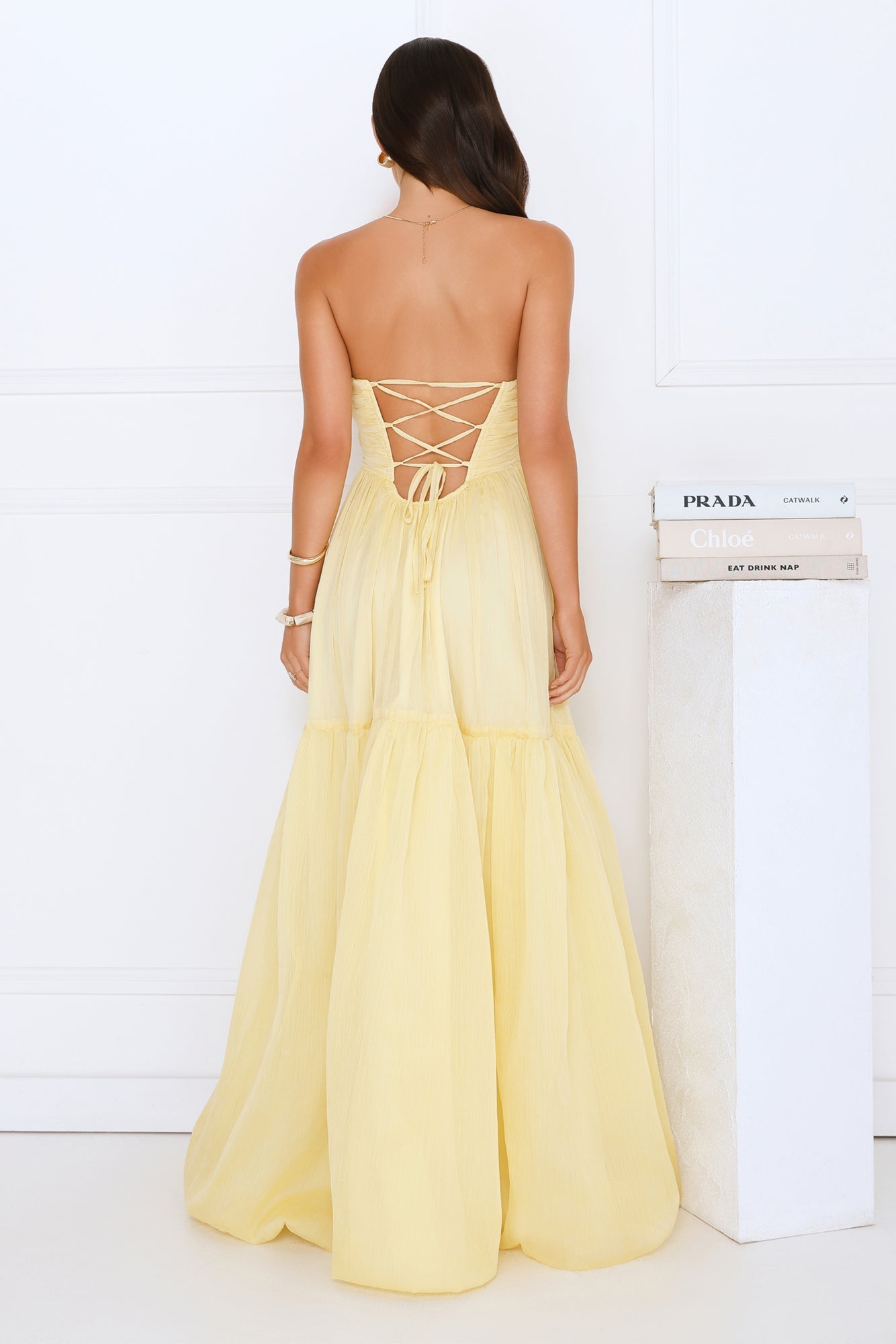 Unforgettable Style Strapless Maxi Dress Yellow