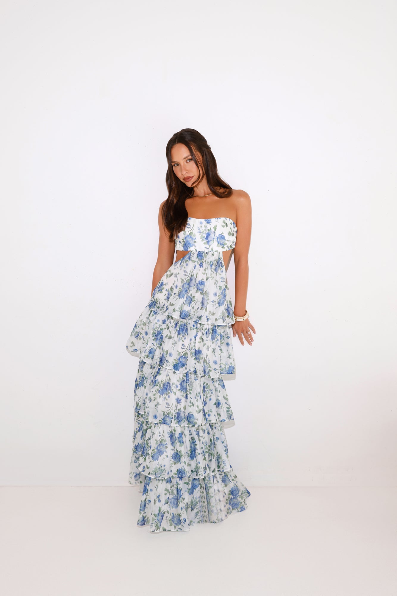 Bloom Spell Strapless Maxi Dress Blue