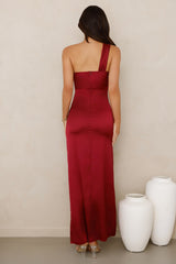 Strong Desire Satin One Shoulder Maxi Dress Burgundy